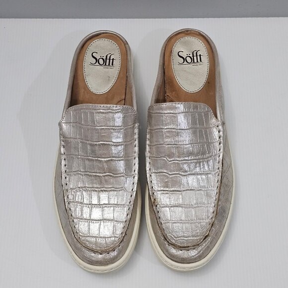 Sofft Somers Moc Mule Sneaker Womens 11 Metallic Taupe Leather Slip On Croc - Picture 4 of 15